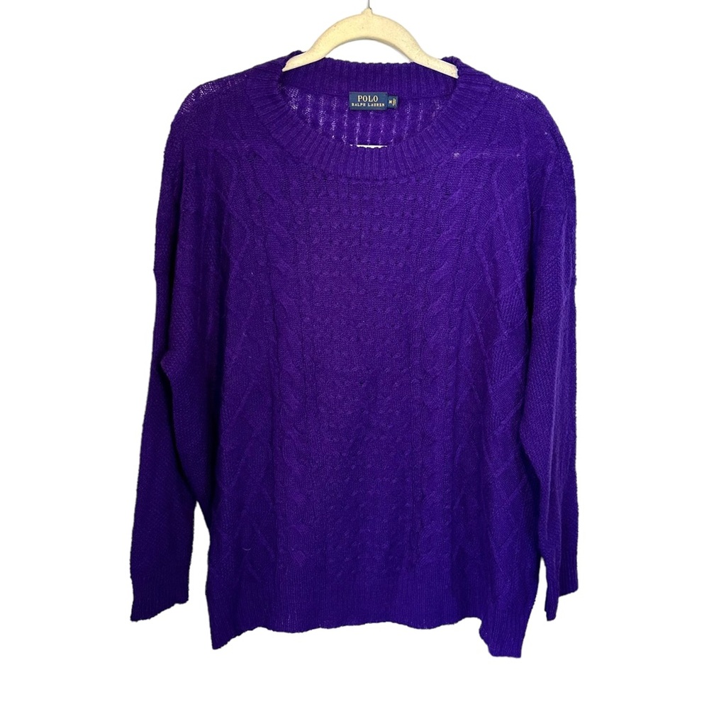 Polo Ralph Lauren Sweater Women's Sz M Purple Cable Knit Pullover Crew Neck Wool